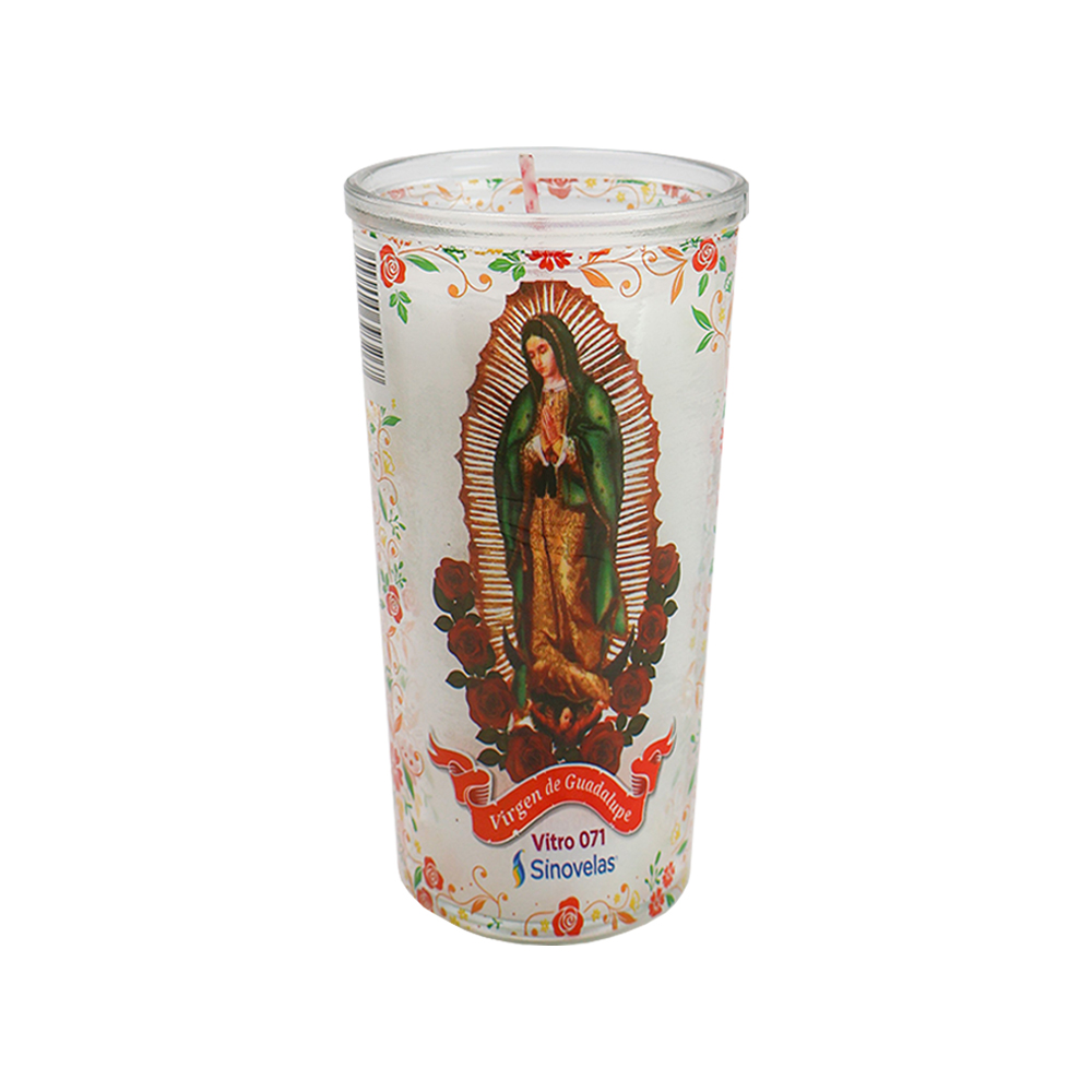 Veladora Vitro 071 Blanca Virgen de Guadalupe