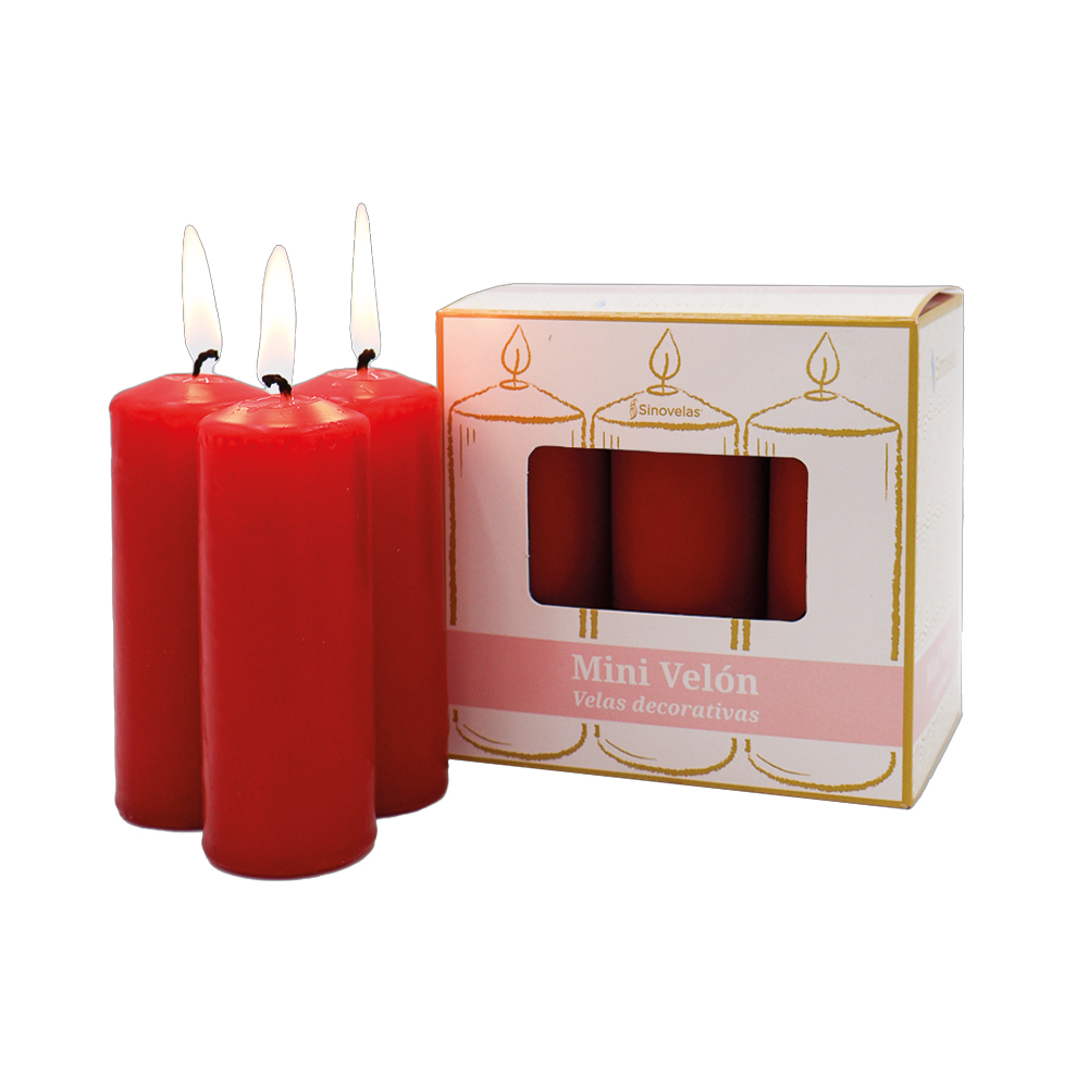 Veladora Mini Vel&oacute;n Rojo. Caja con 6 unidades.