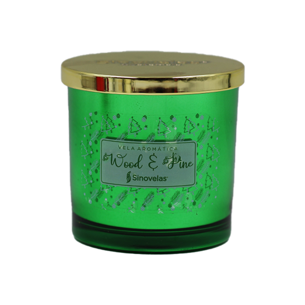 Veladora Tarro Verde Metalizado Wood Pine