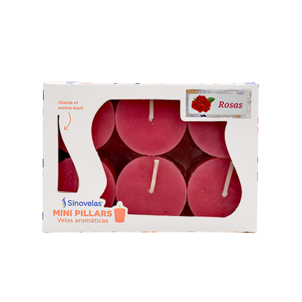 Veladora Mini Pillar Rosado Rosas (6 uds) image number 1