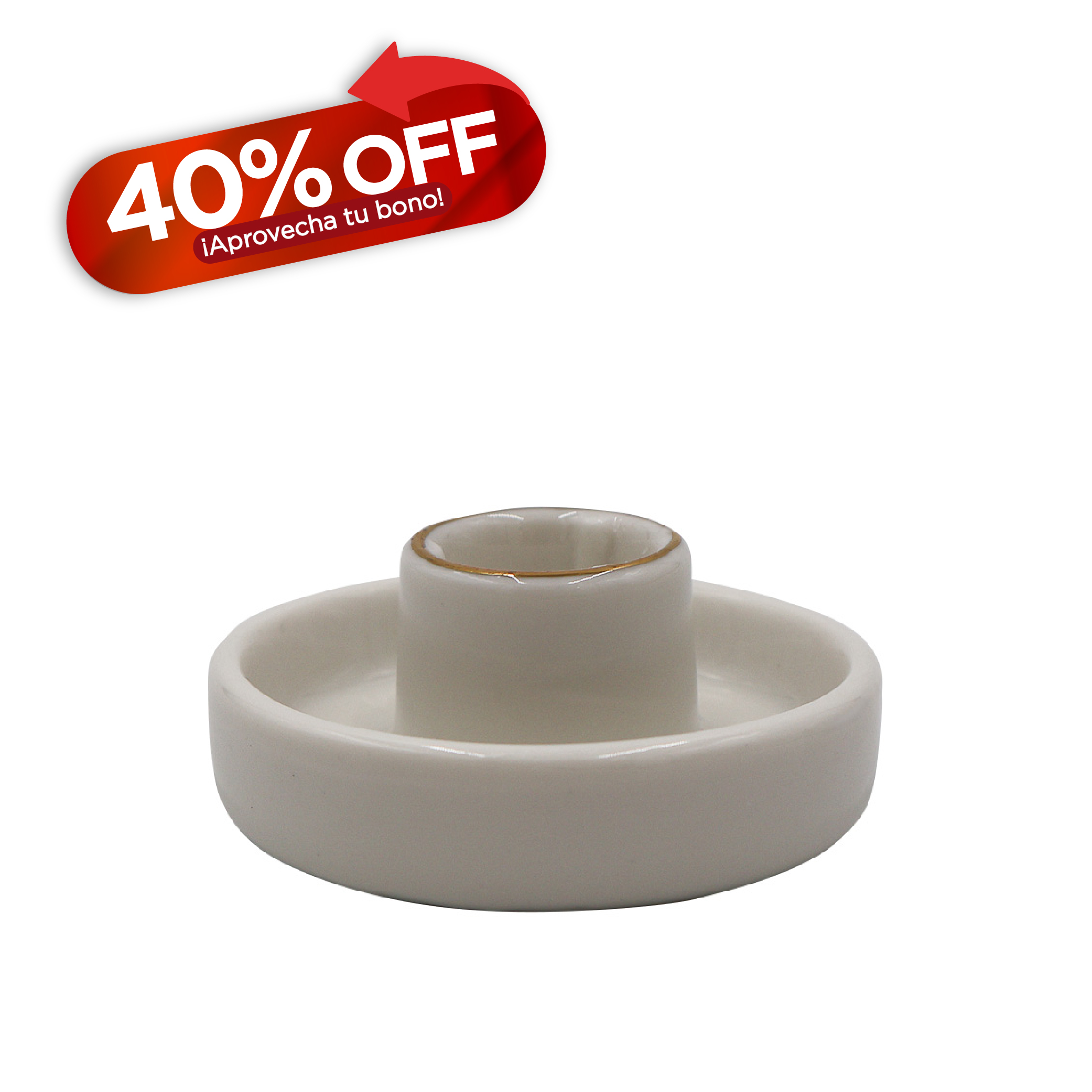 Candelero Plano Peque&ntilde;o blanco linea dorada