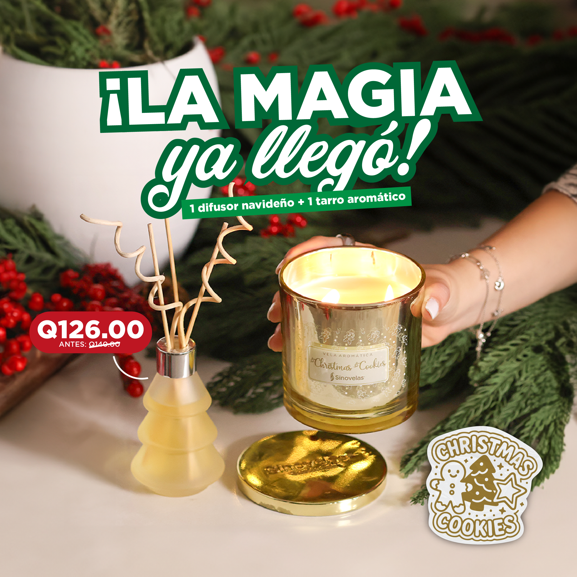 Set de tarro arom&aacute;tico + difusor navide&ntilde;o Christmas Cookies image number 1