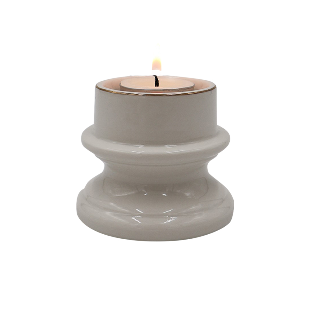 Candelero Tealight Blanco l&iacute;nea dorada image number 1