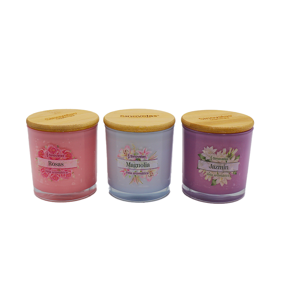 Veladora Sinovelas Tarro 8x8 3 Pack Floral image number 0