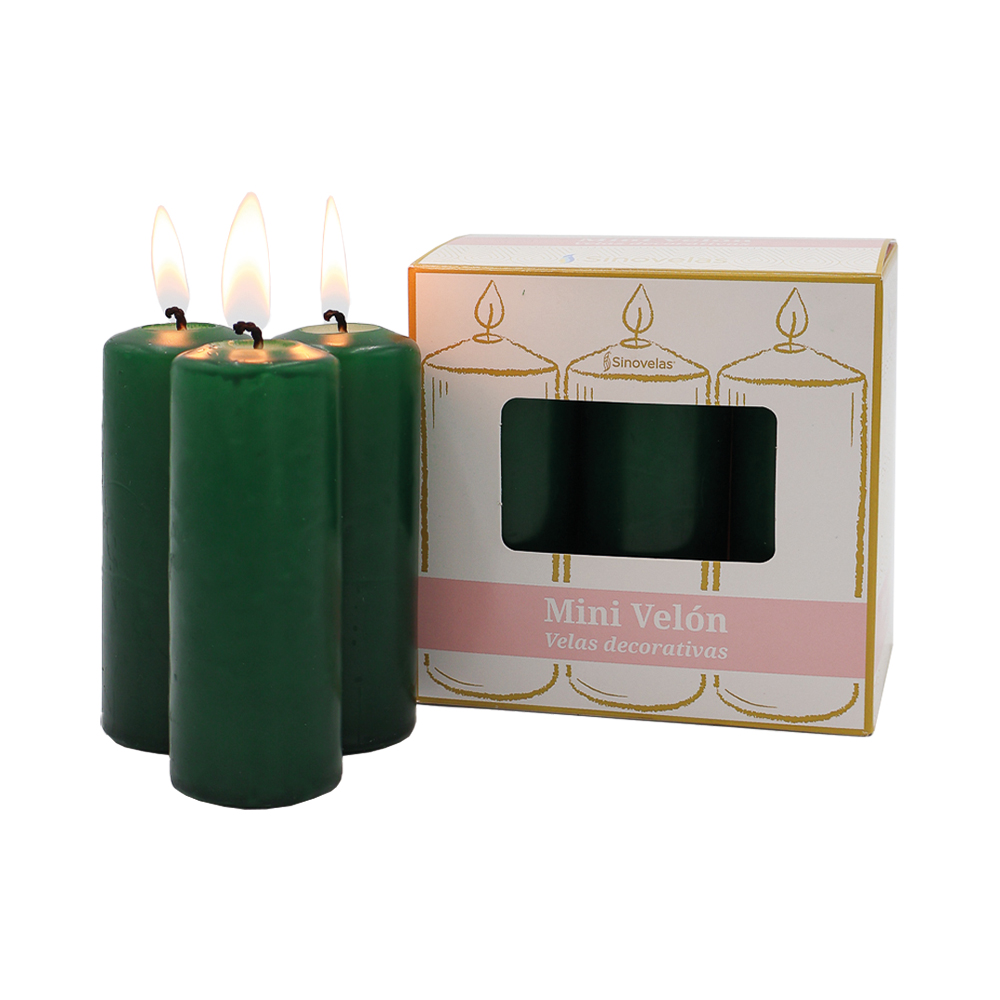 Veladora Mini Vel&oacute;n Verde. Caja con 6 unidades.
