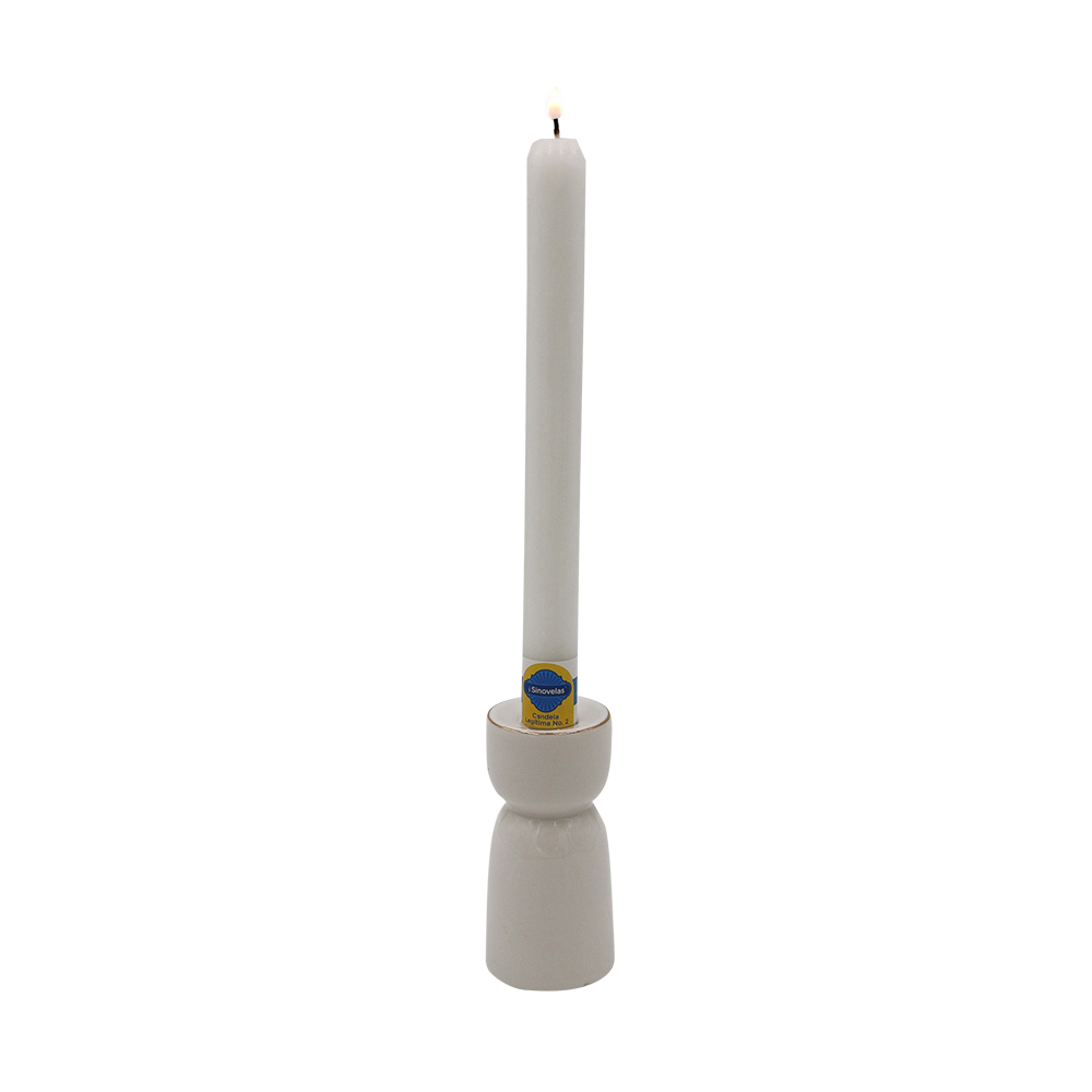 Candelero Peque&ntilde;o Blanco L&iacute;nea Dorada image number 1