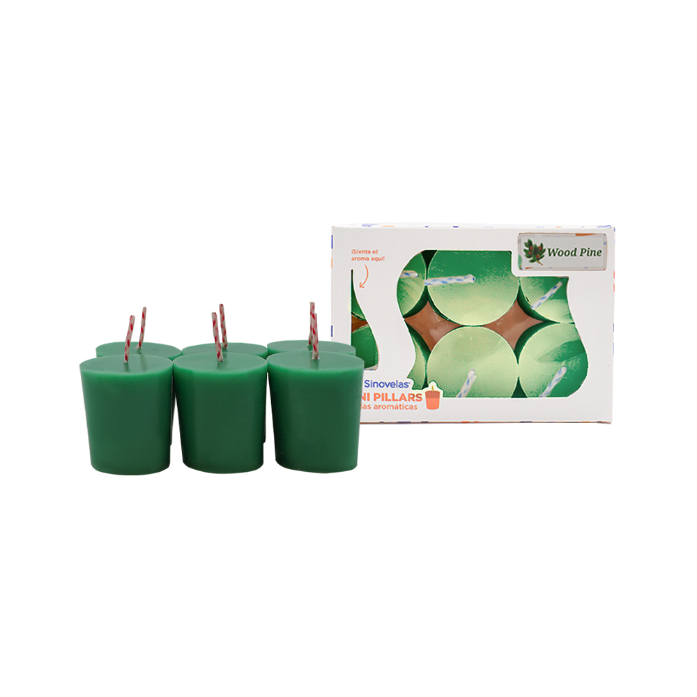 Veladora Mini Pillar Verde Pino (6 uds)