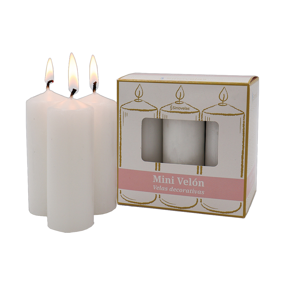 Veladora Mini Vel&oacute;n Blanco. Caja con 6 unidades.