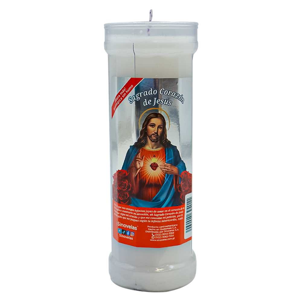 Veladora Sinovelas Semanal Blanco Sagrado Coraz&oacute;n de Jes&uacute;s